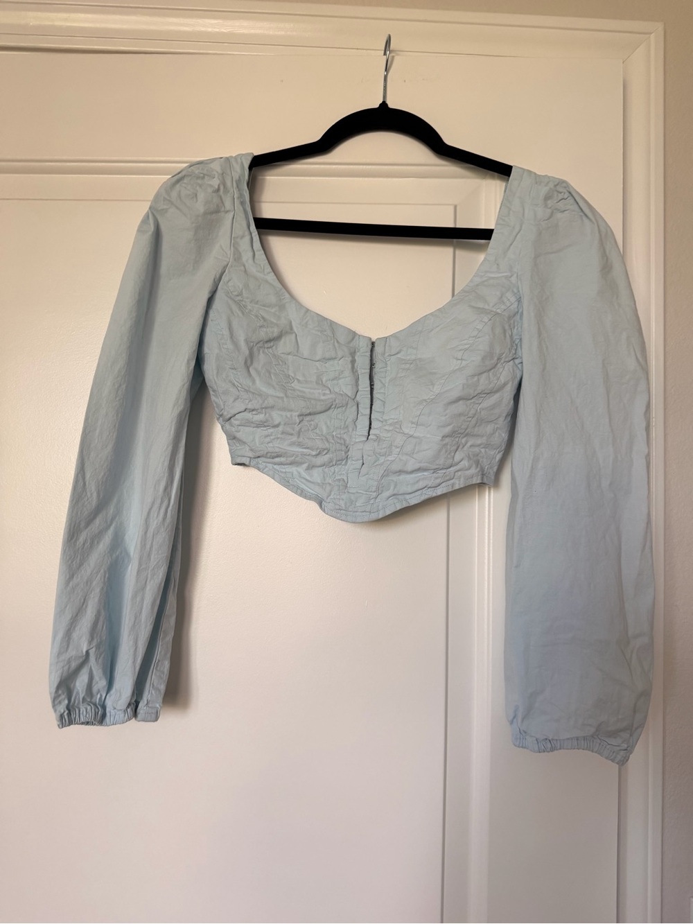 SHEIN Light Blue Long-Sleeve Cropped Top with Scoop Neck